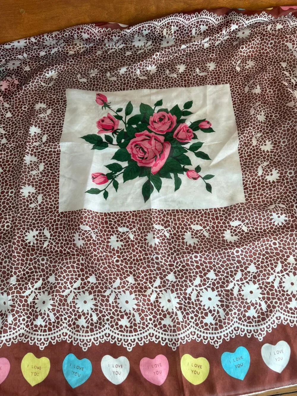 Conversation Heart Silk Scarf Granny Lace Print